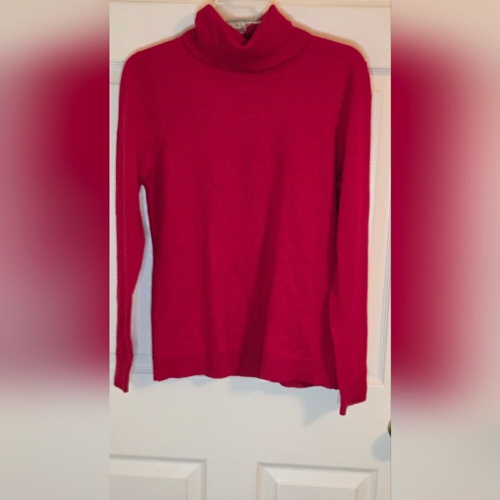 Vtg Carole Little L Vibrant Red 100% MERINO WOOL Turtleneck Lngslv Women Sweater